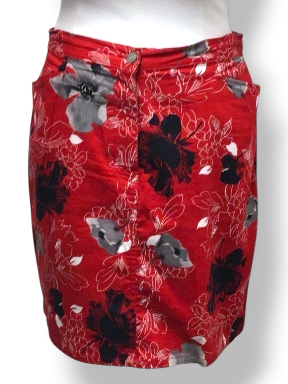 Bill Blass Jeans Women’s Knee Length Stretch Pencil Skirt VTG 90s Red Floral 14